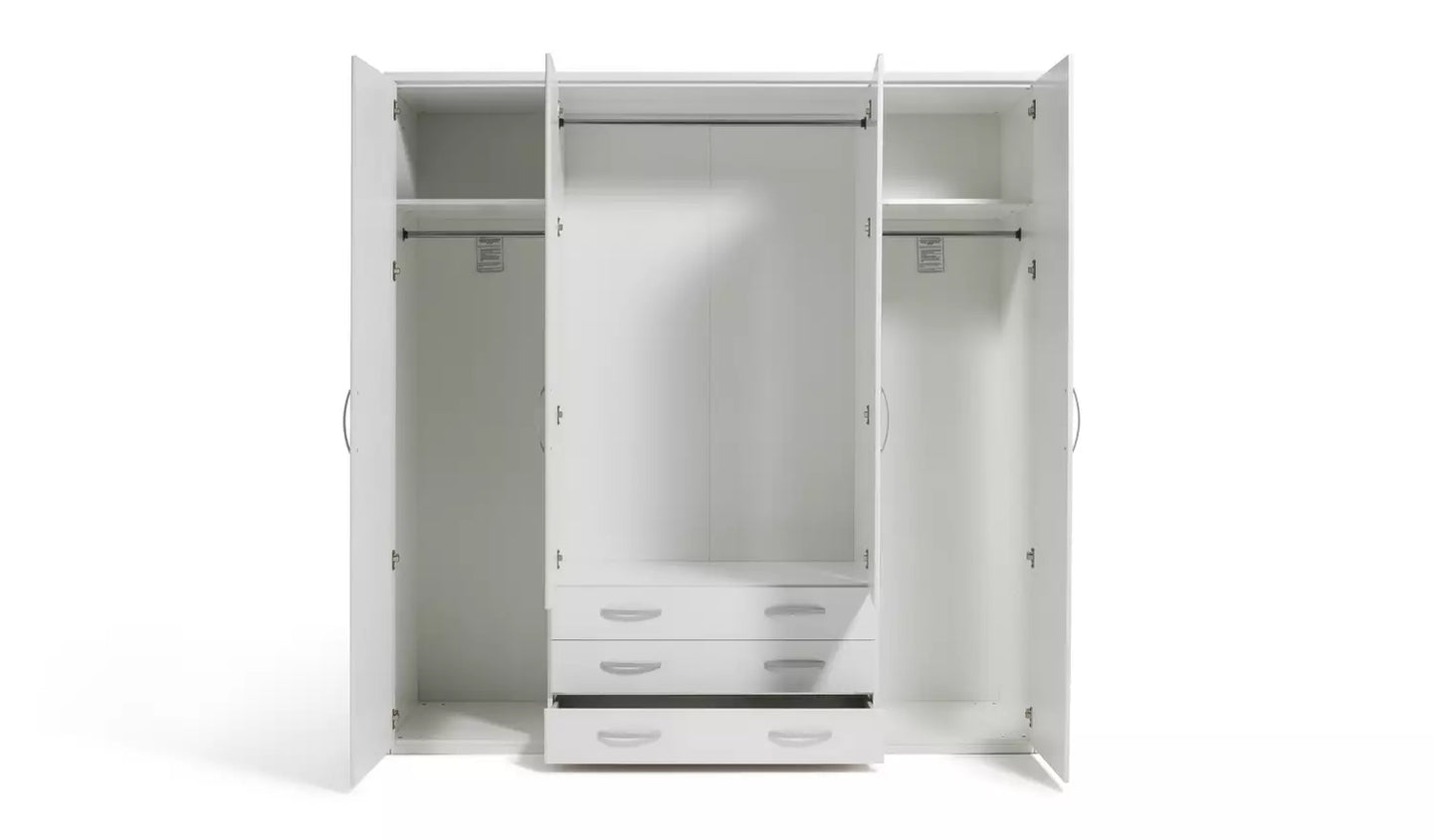 Assembled Hallingford 4 Door 3 Drawer Mirror Wardrobe - White